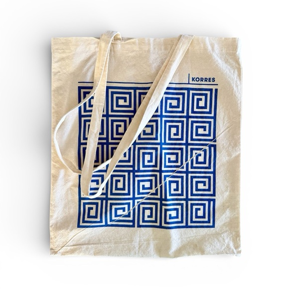 KORRES Cotton Canvas Blue Greek Key Pattern Book Bag Tote - Picture 6 of 10